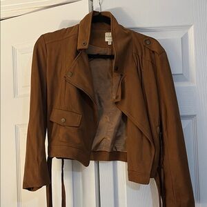 Ellison Brown Leather Jacket with Button Accents